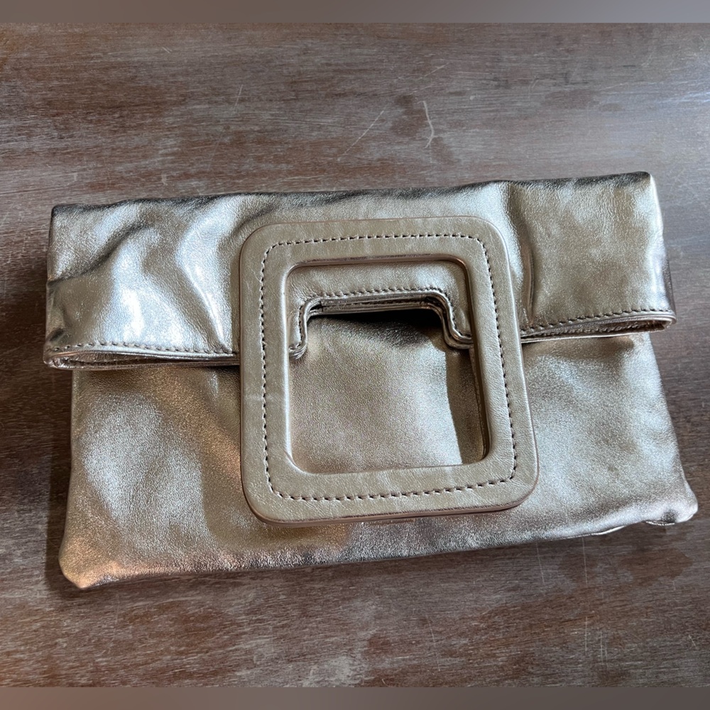 TMRW STUDIO Gold Fold Over Leather 3-in-1 Clutch Crossbody Handle Bag